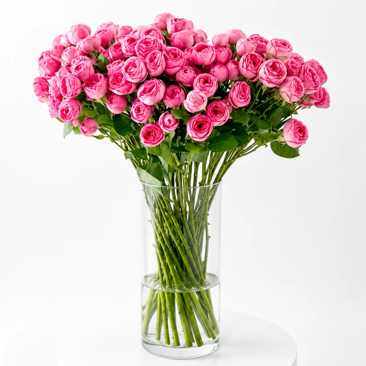 Peony Elegance 21 fresh pink peony rose vase arrangement in a premium glass vase for special occasions